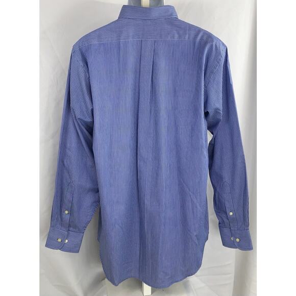 RL chaps Oxford shirt L blue/white stripe long sleeve button up classic pocket - Picture 3 of 4